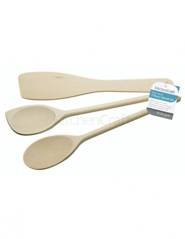 KitchenCraft KC3PCUTENSIL Ensemble de 3 ustensiles en bois de hêtre