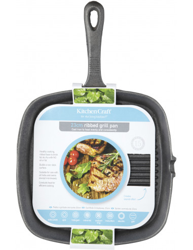 KitchenCraft KCCISQ Poêle à griller carrée en fonte 23 cm