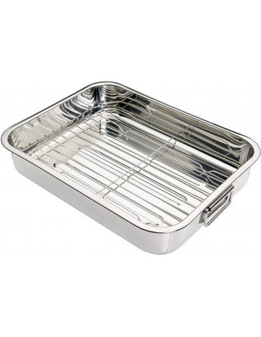 KitchenCraft KCRNR35 Plat à rôtir en acier inoxydable de 38 cm x 27,5 cm