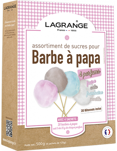 Lagrange 380000 Sucres barbes à papa 4 parfums variés