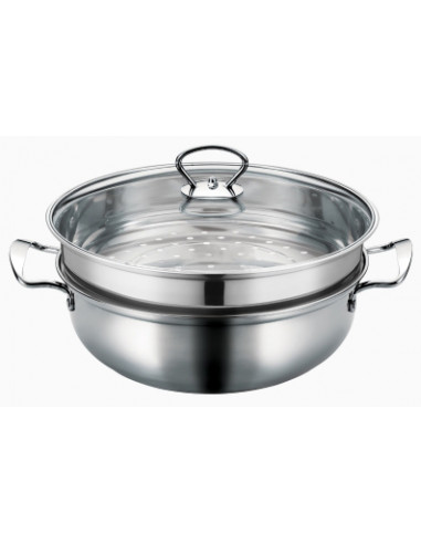 Zaigle ZS-A241S Cuiseur vapeur inox avec couvercle en verre 24 cm