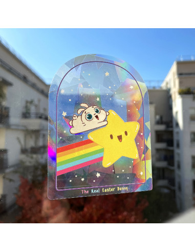 The Real Easter Bunny Rainbow Suncatcher sticker Autocollant attrape-soleil